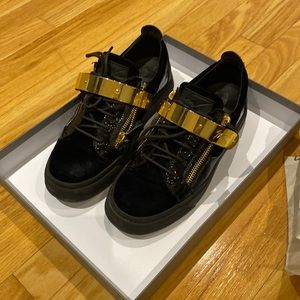Giuseppe Zanotti Black Velvet Sneakers with Gold Hardware